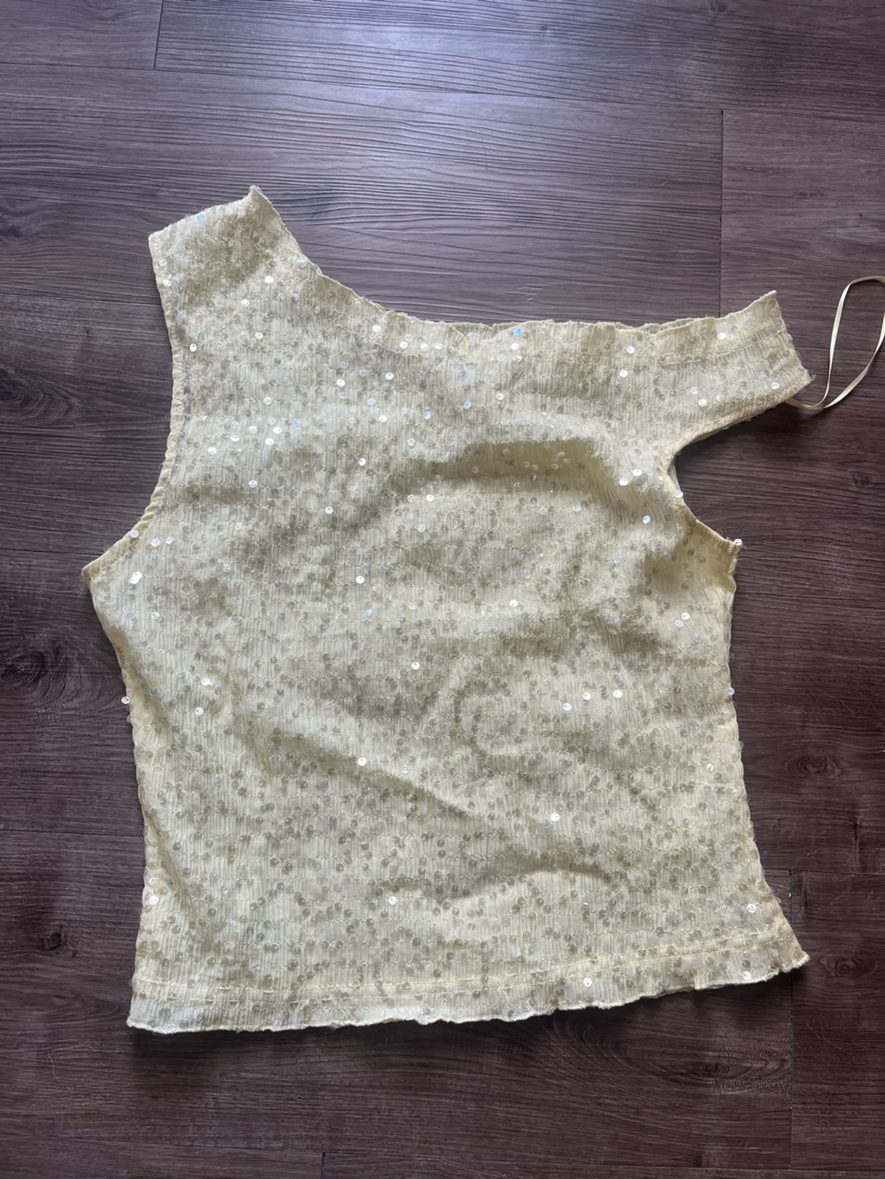 Zara Butter Yellow Sequin One-Shoulder Camisole